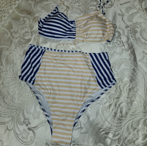Modihito striped blue and yellow Bikini - Picture 3 of 4